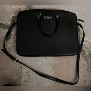 Kate spade black laptop bag with strap leather
